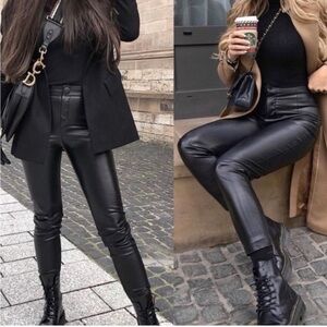 Zara Black Faux Leather High Waisted Leggings